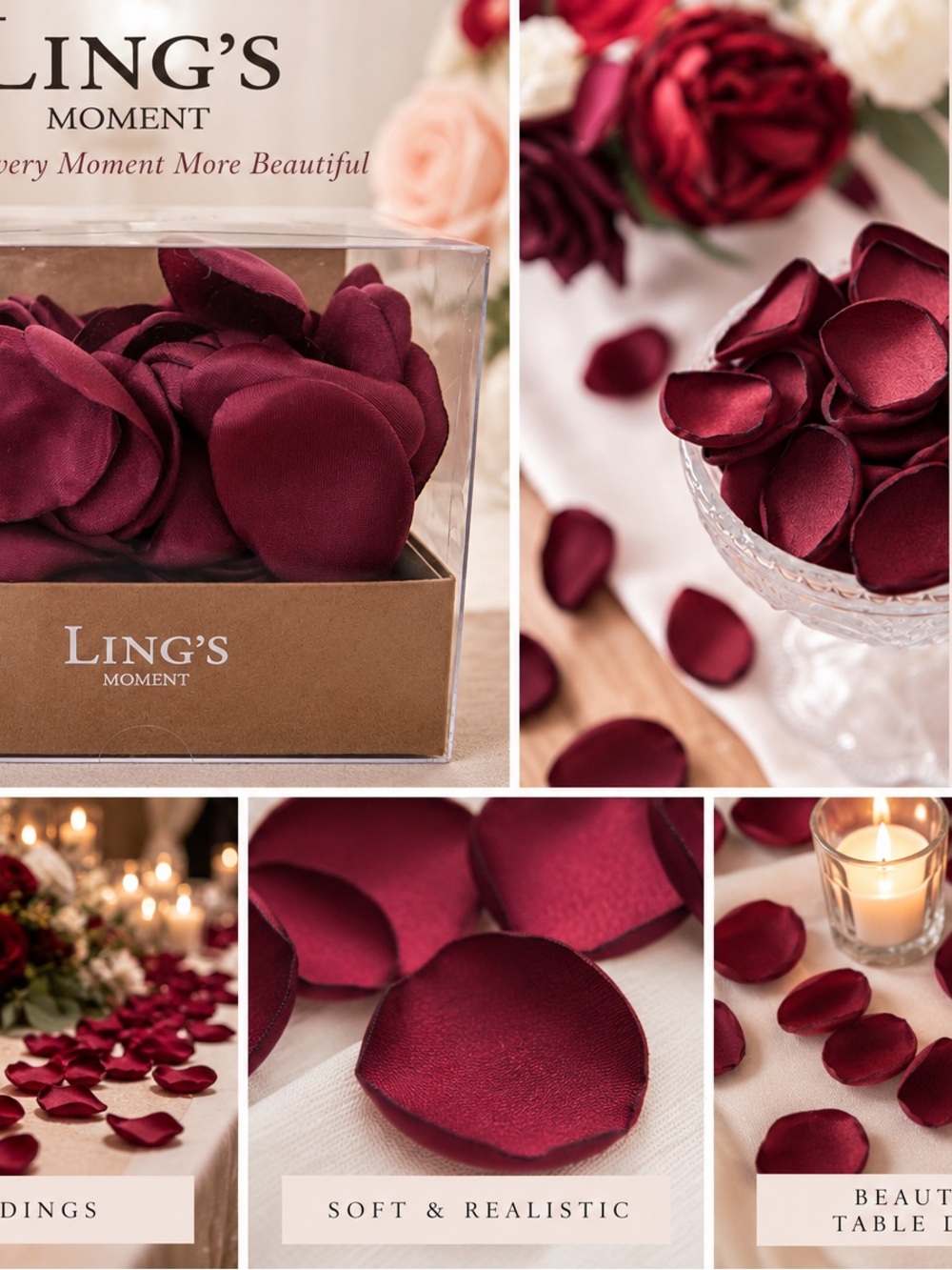 Ling's Moment Burgundy Silk Rose Petals for Party & Wedding Decor